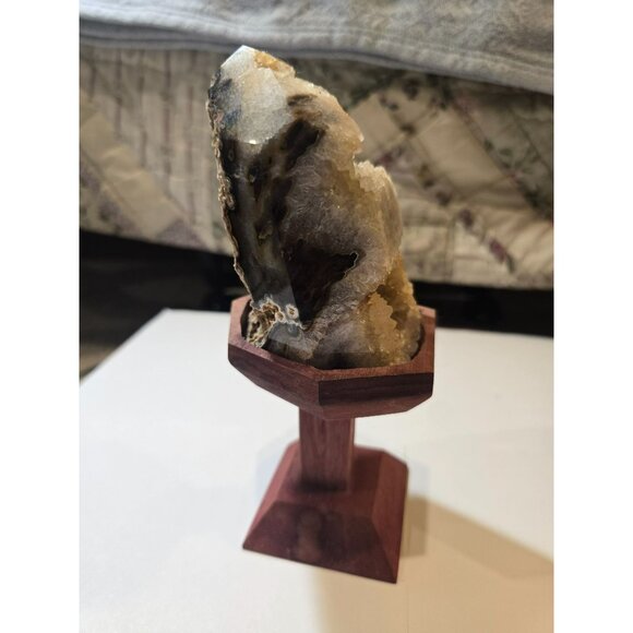 VTG Quartz Crystal Geode with Handmade Stained Wood Stand Unique One of a Kind - Picture 2 of 10